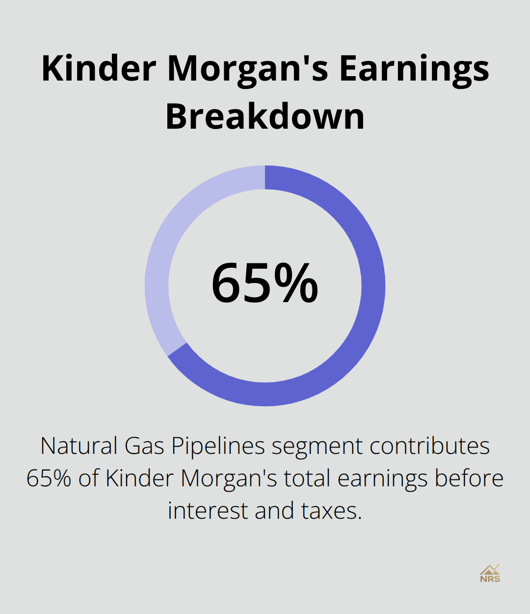 Pie chart showing Kinder Morgan's earnings breakdown with Natural Gas Pipelines segment accounting for 65% of total earnings before interest and taxes - best natural gas pipeline stocks