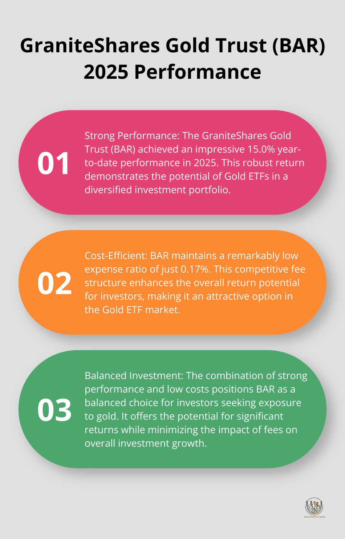 Chart displaying GraniteShares Gold Trust (BAR) 2025 year-to-date performance and expense ratio - gold etf investing