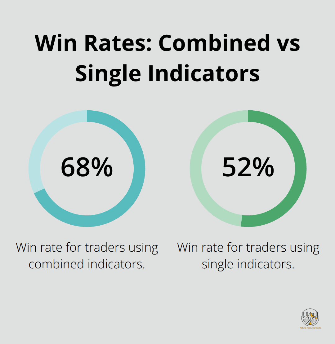 A percentage chart comparing win rates for traders using combined indicators (68%) versus single indicators (52%) in gold scalping. - gold scalper strategy